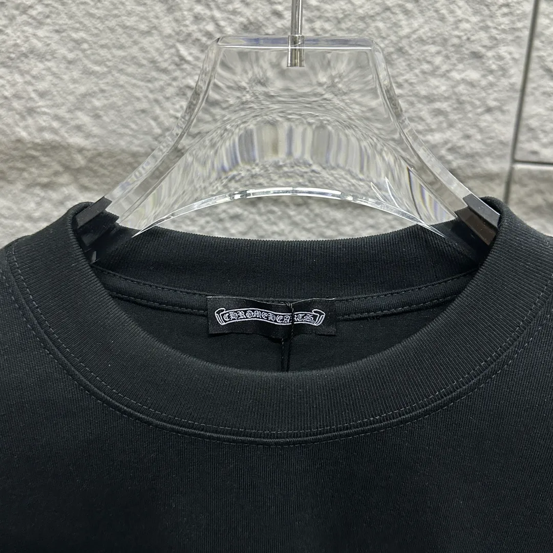 🅿️180 CH*Cro Heart*2025 spring and summer new style Classic horseshoe embroidery Customized double yarn plain cotton fabric Short-sleeved T-shirt Unisex Color: Black White Size: S (90-130 catties) M (120-150 catties) L (140-165 catties) XL (160-180 catties) XXL (180-210 catties)
